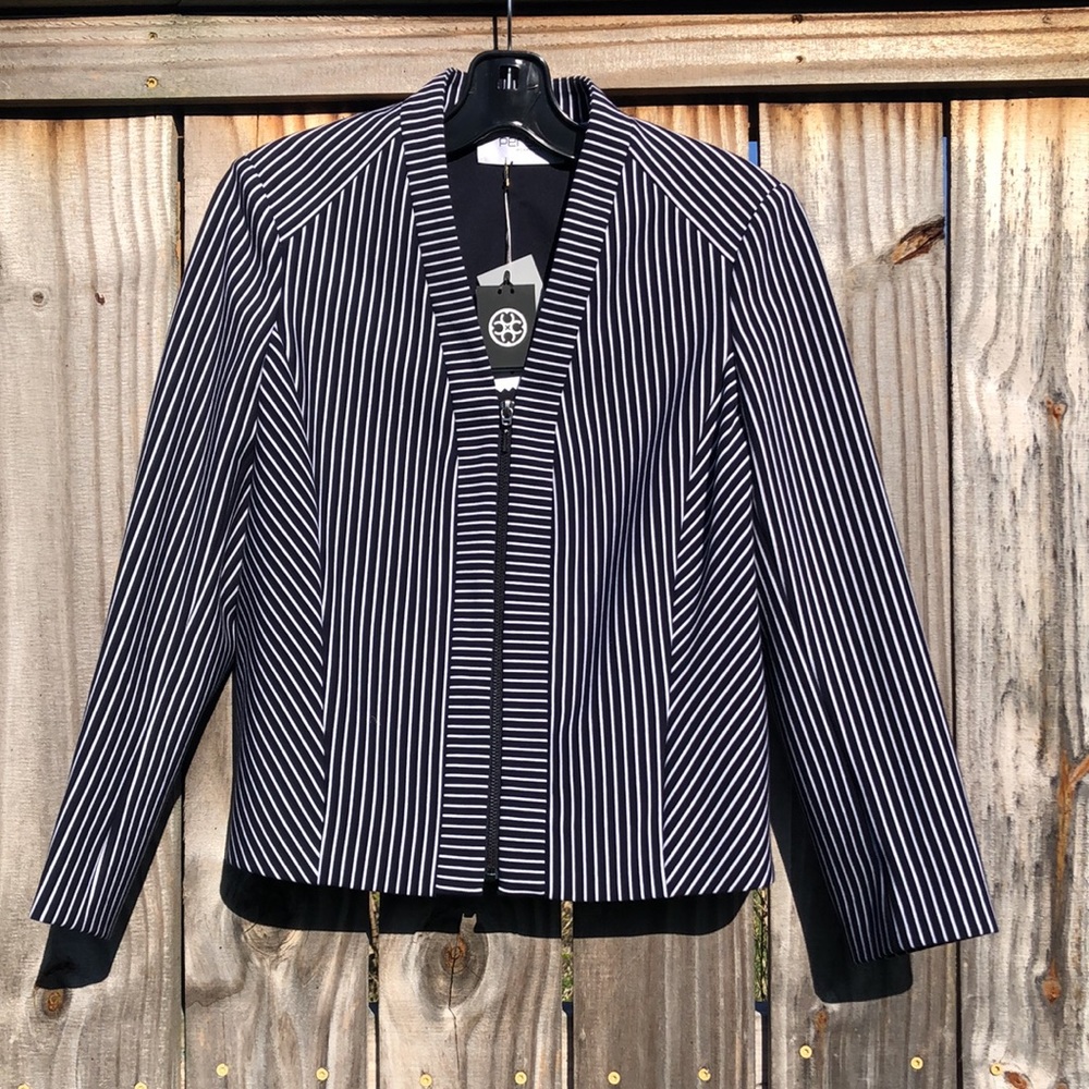 NWT Carlisle Jet Set Navy and White Pin Stripe Jacket - Picture 3 of 14